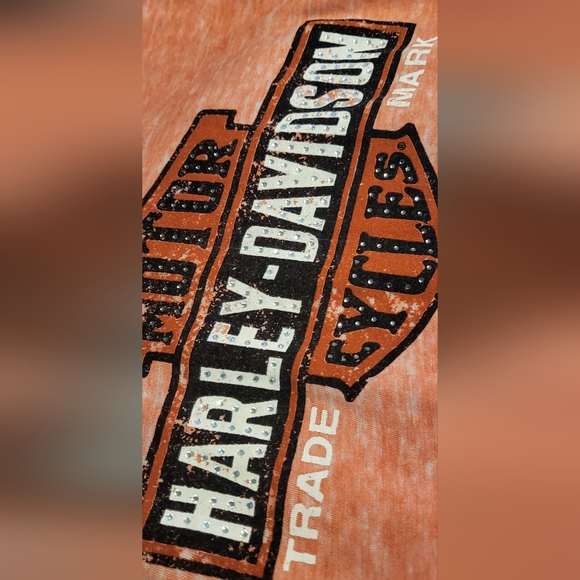 Harley-Davison top size Medium orange with rhinestone - Picture 3 of 13